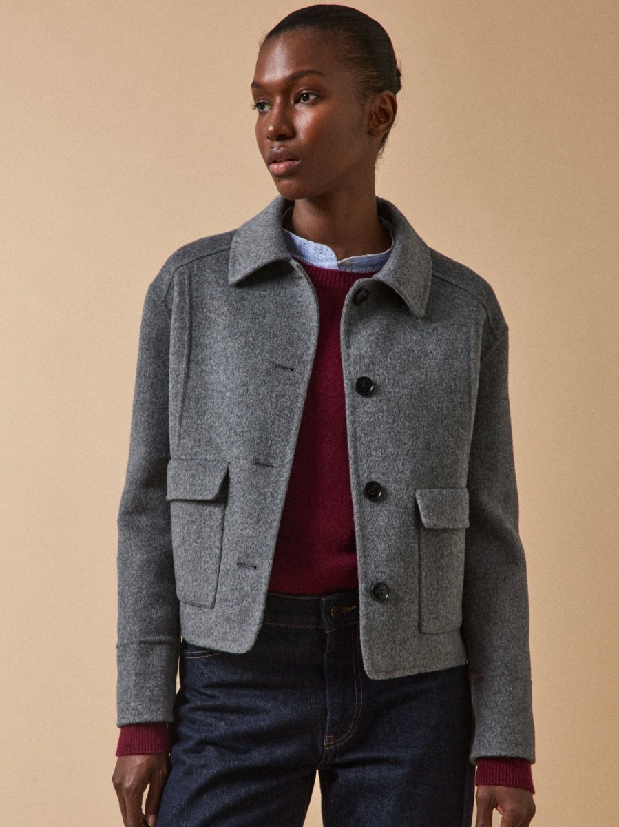 Veste boutonnée lainage double face femme