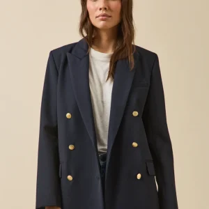 Veste blazer twill uni femme boutons dorés