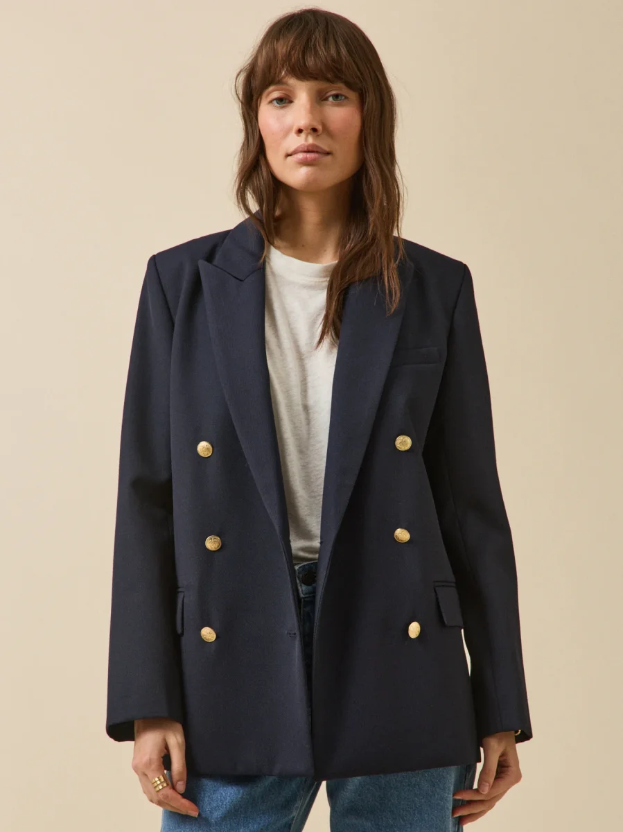Veste blazer twill uni femme boutons dorés – Image 2