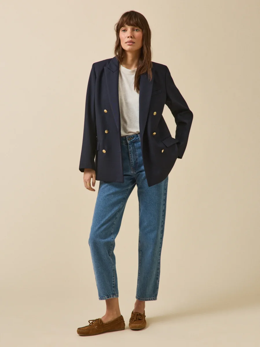 Veste blazer twill uni femme boutons dorés – Image 4