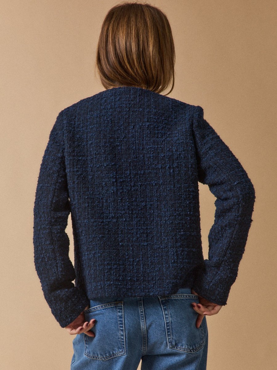 Veste sans col tweed uni femme – Image 4