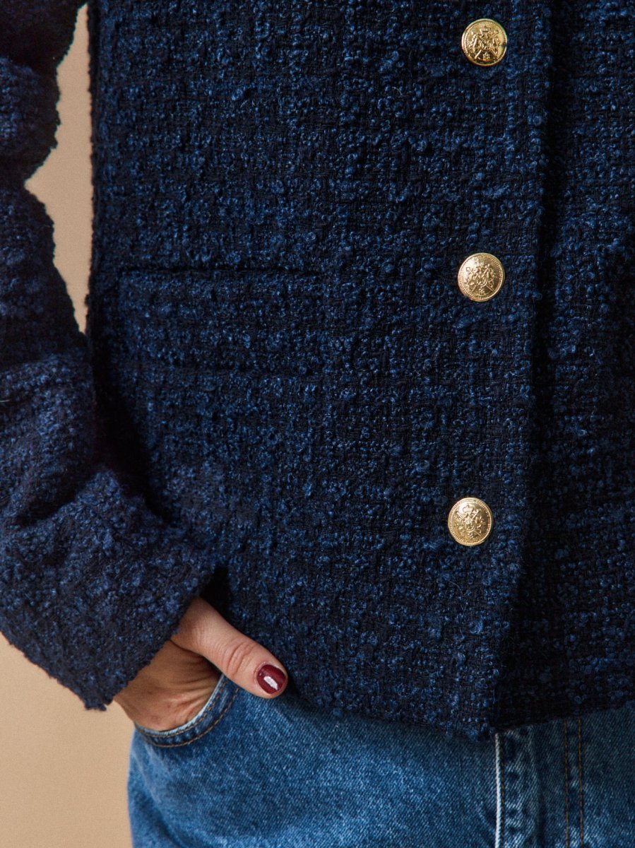 Veste sans col tweed uni femme – Image 6