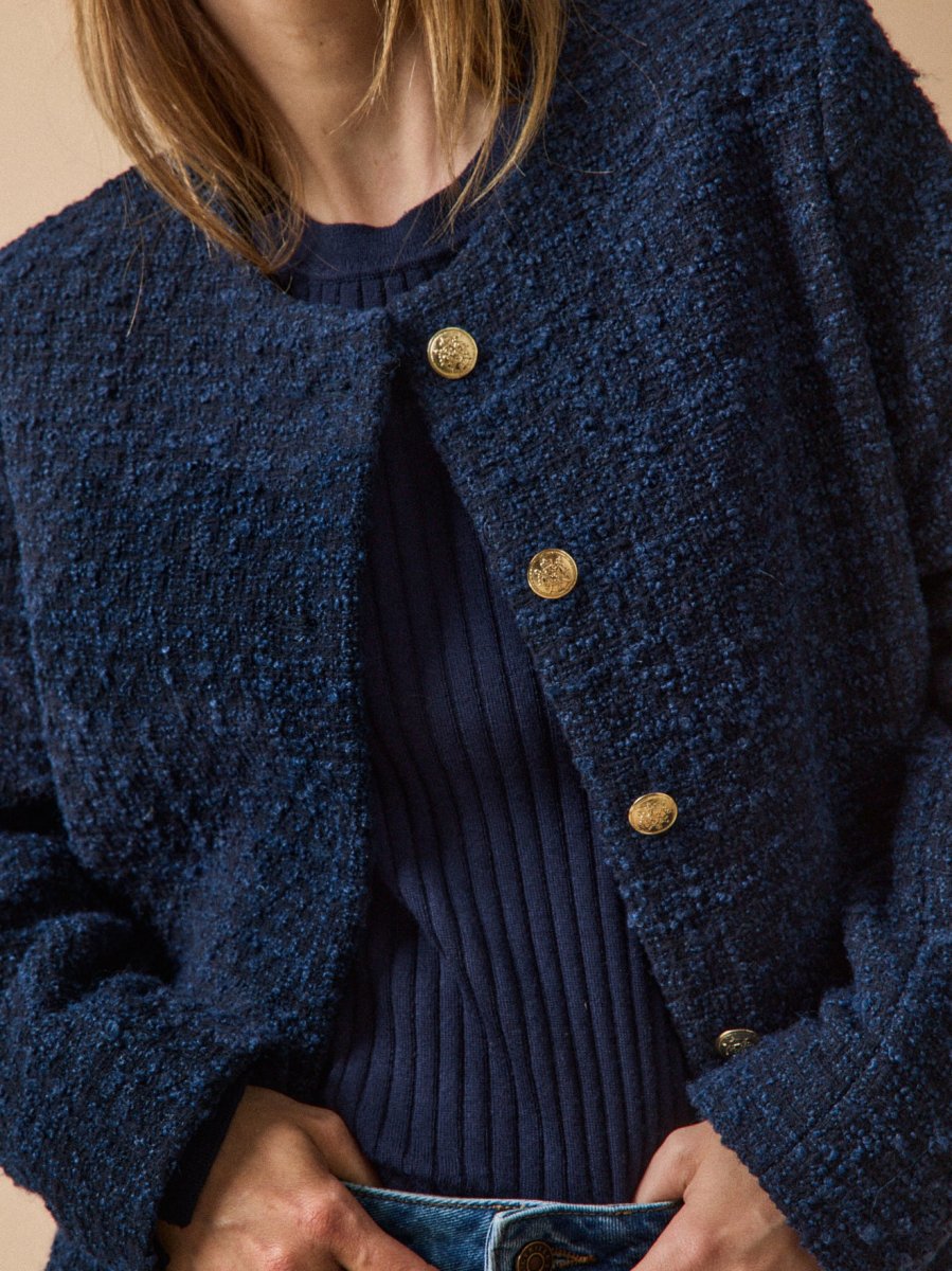 Veste sans col tweed uni femme – Image 5