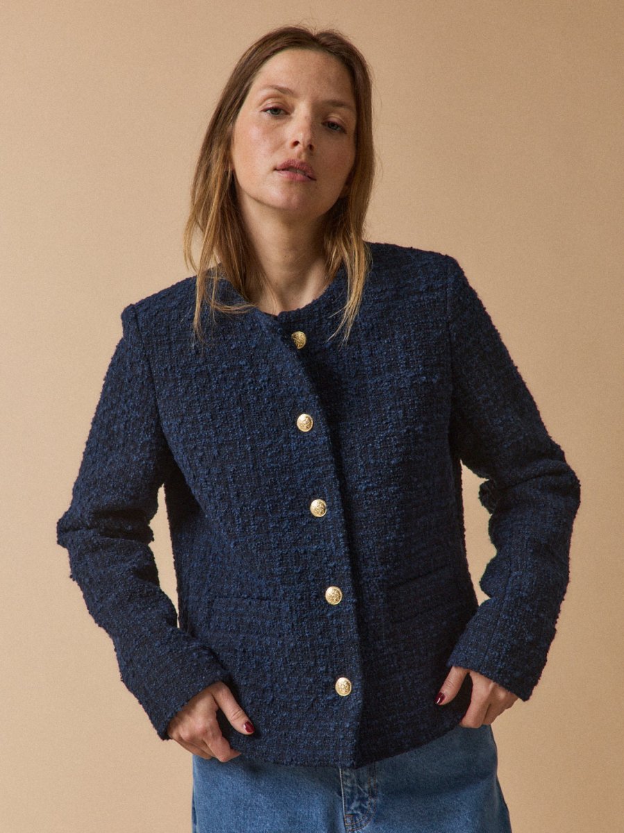 Veste sans col tweed uni femme – Image 3