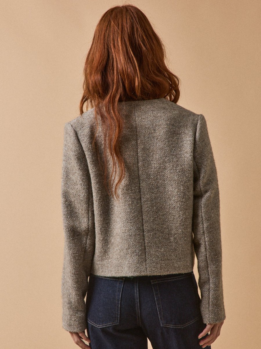 Veste sans col tweed irisé femme – Image 4