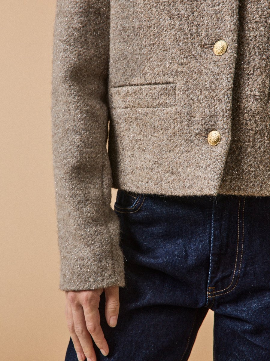 Veste sans col tweed irisé femme – Image 5