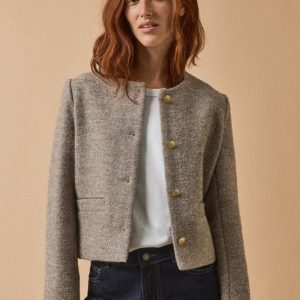 Veste sans col tweed irisé femme