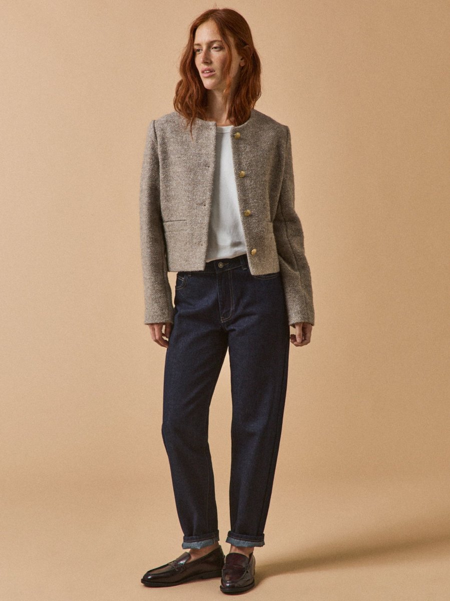 Veste sans col tweed irisé femme – Image 7