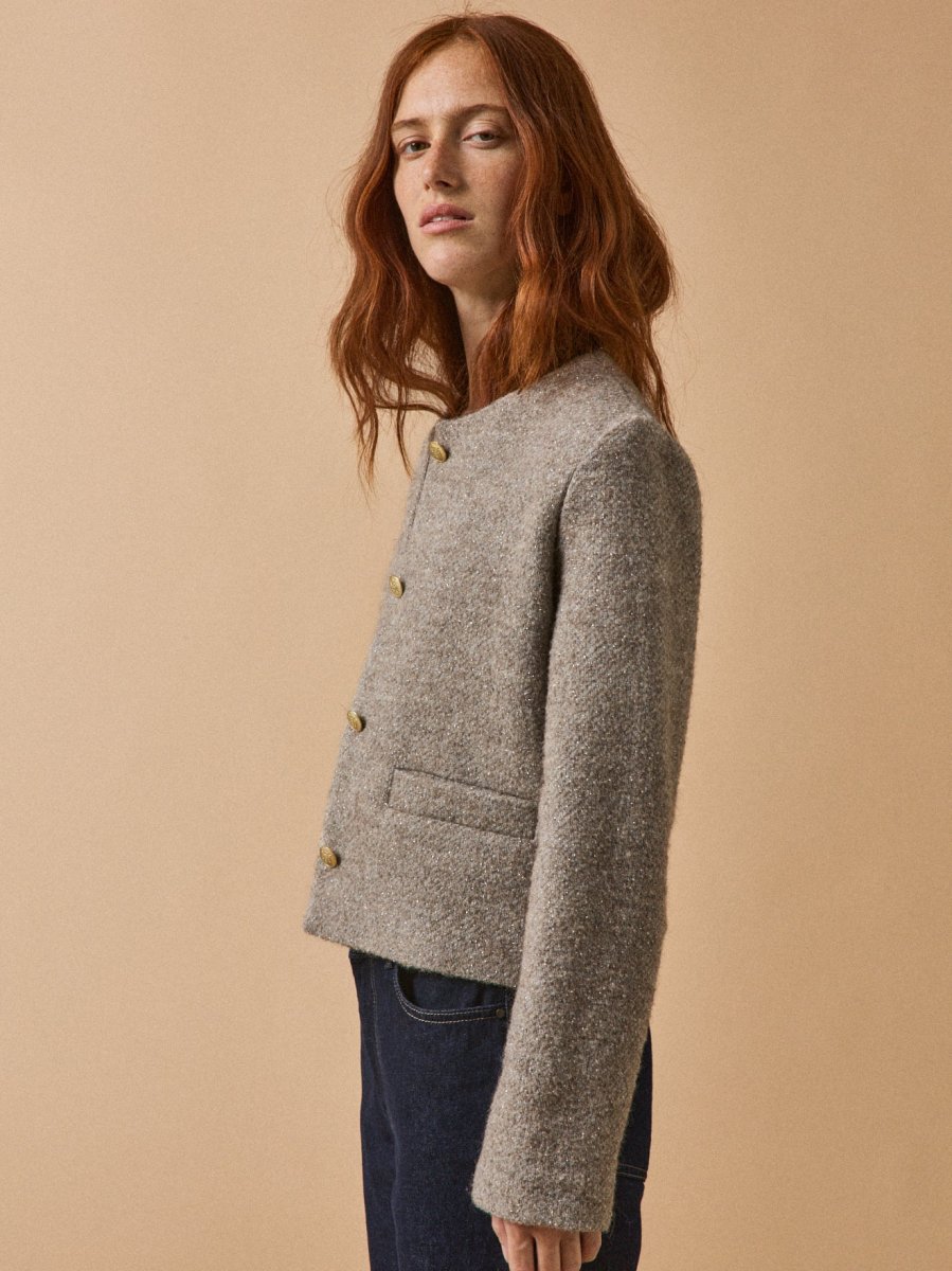 Veste sans col tweed irisé femme – Image 6