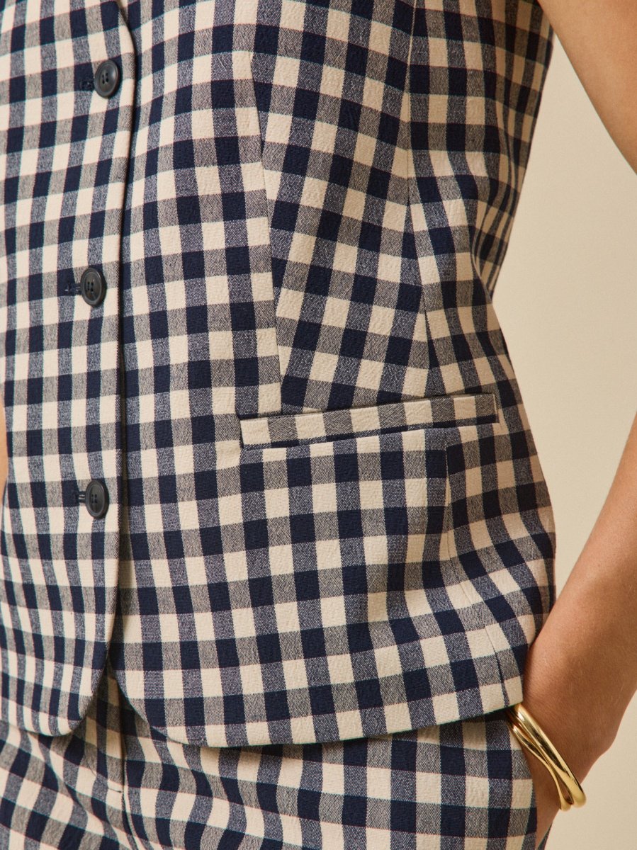 Gilet de costume sans manches vichy femme – Image 5