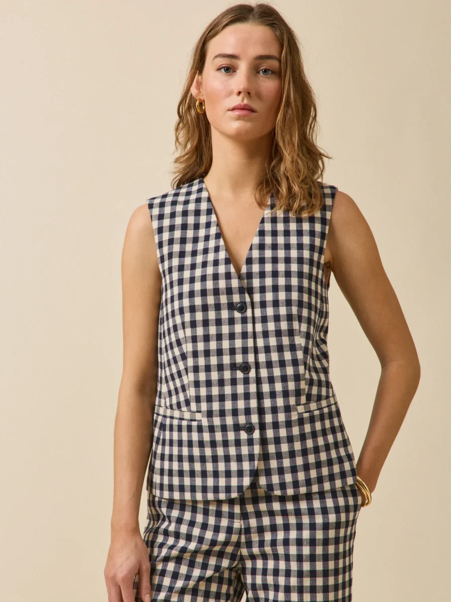 Gilet de costume sans manches vichy femme – Image 2