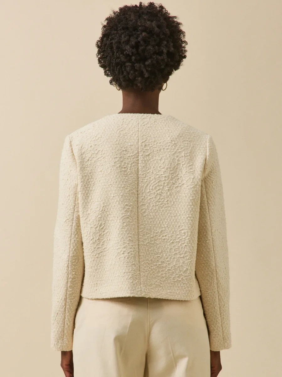 Veste sans col tweed uni femme – Image 3