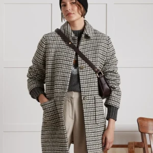 Manteau court lainage pied de coq femme