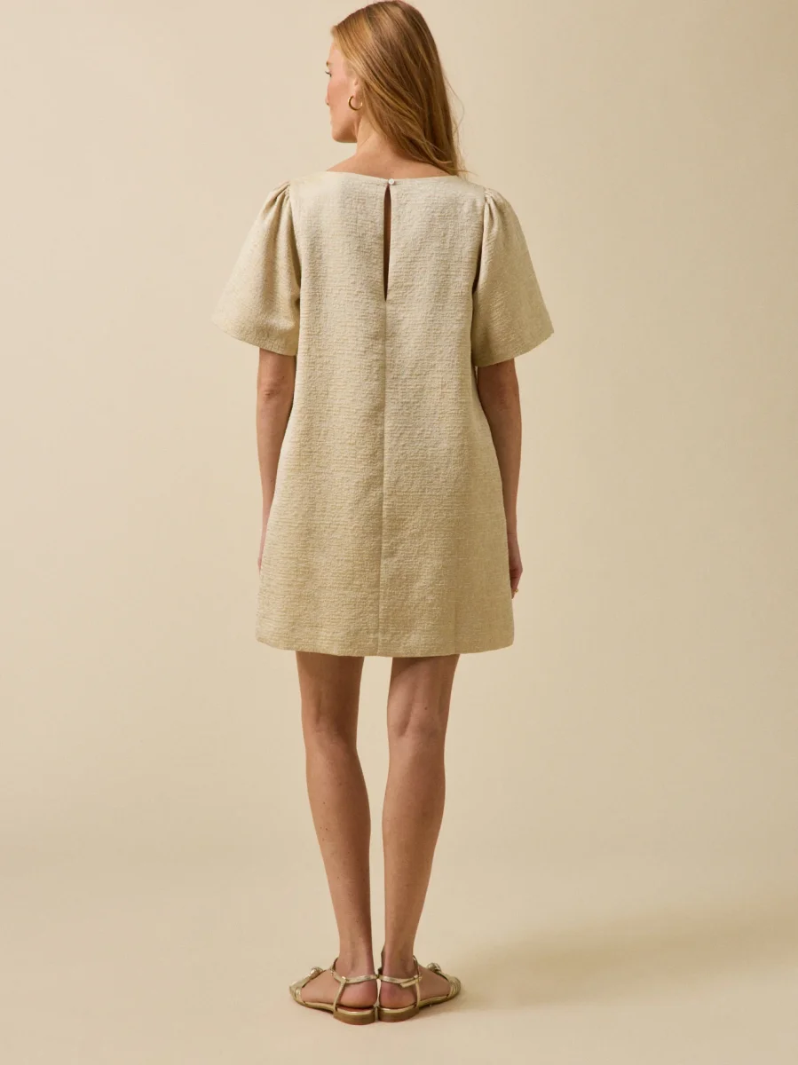 Robe courte cérémonie femme jacquard doré – Image 3