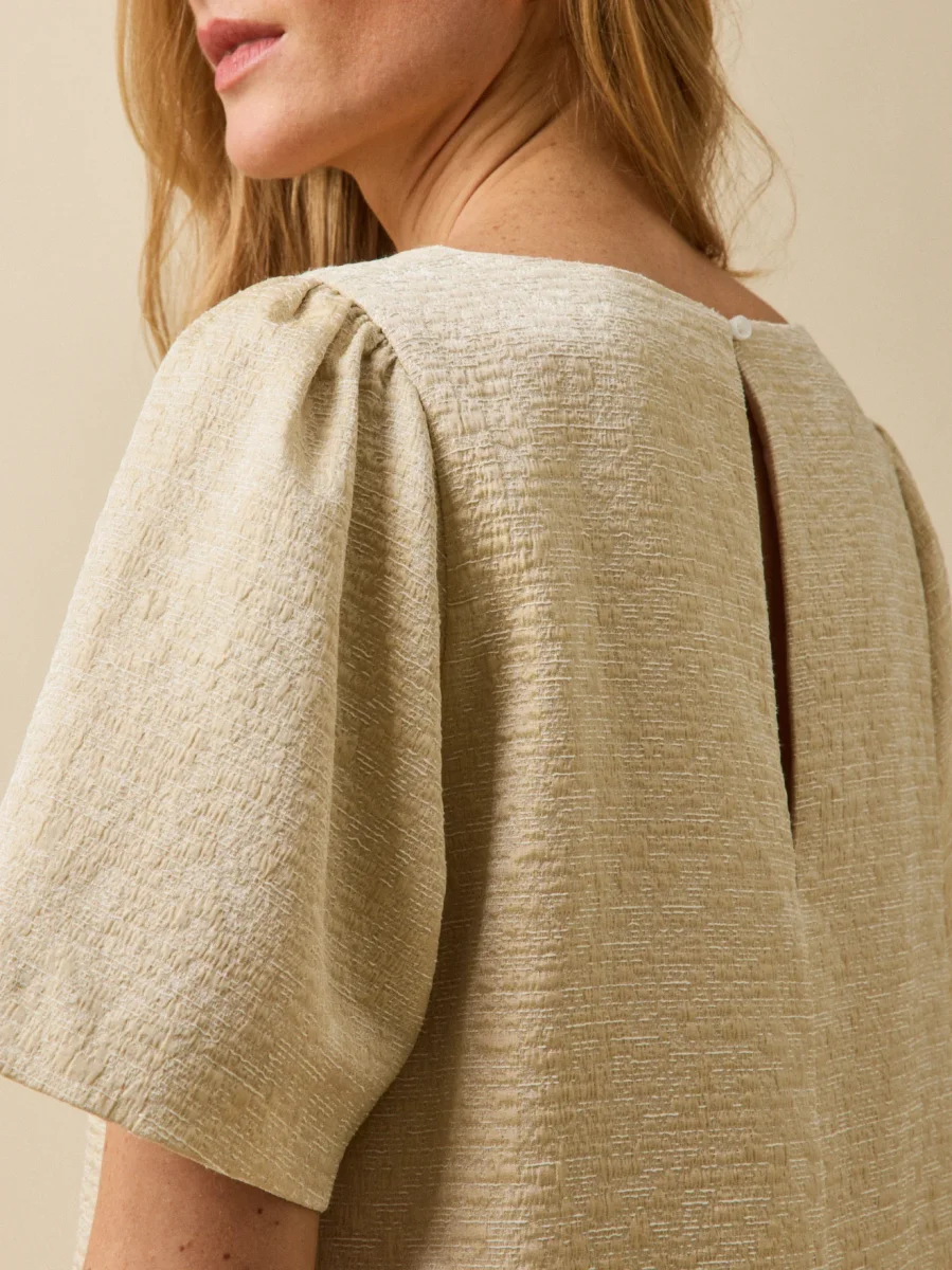 Robe courte cérémonie femme jacquard doré – Image 5