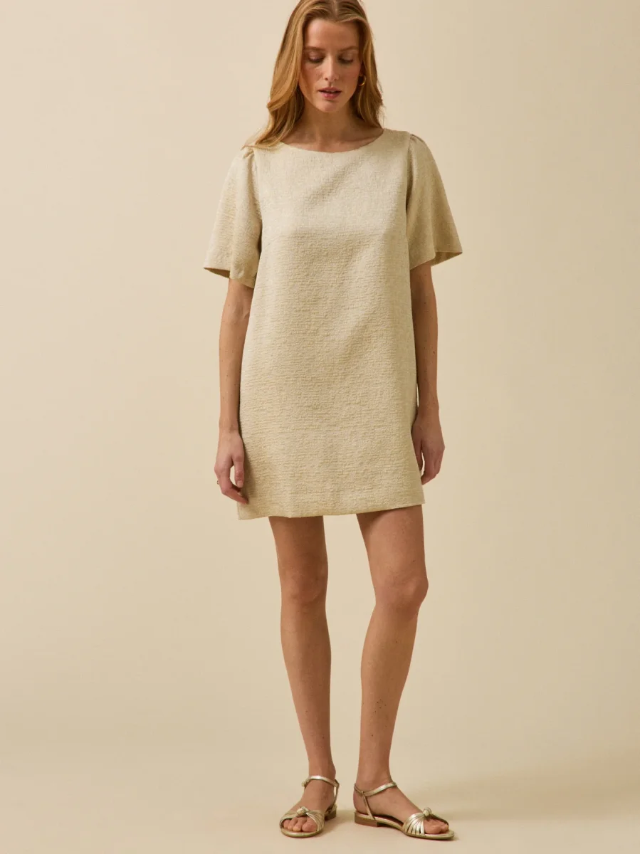 Robe courte cérémonie femme jacquard doré – Image 7