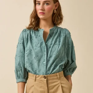 Blouse coton brodée fleurs 3D femme