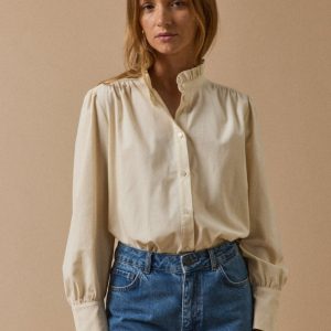 Chemise volantée femme velours côtelé babycord