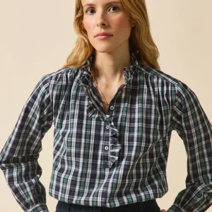 Blouse volantée imprimé écossais femme