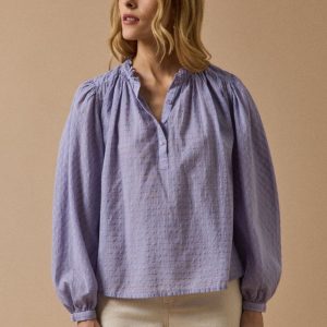 Blouse coton dobby carreaux femme