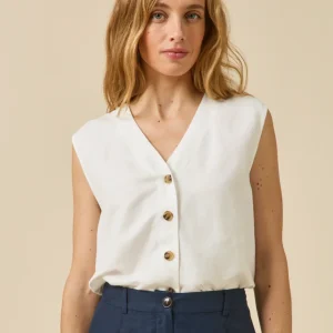 Top boutonné lin et viscose femme