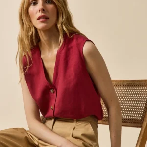 Top boutonné lin et viscose femme