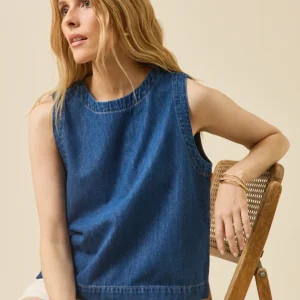 Top sans manches jean femme coton biologique