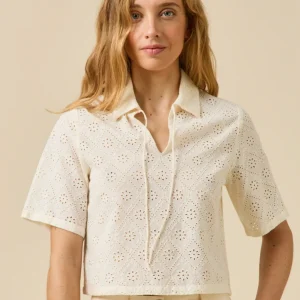 Top col polo femme broderie anglaise