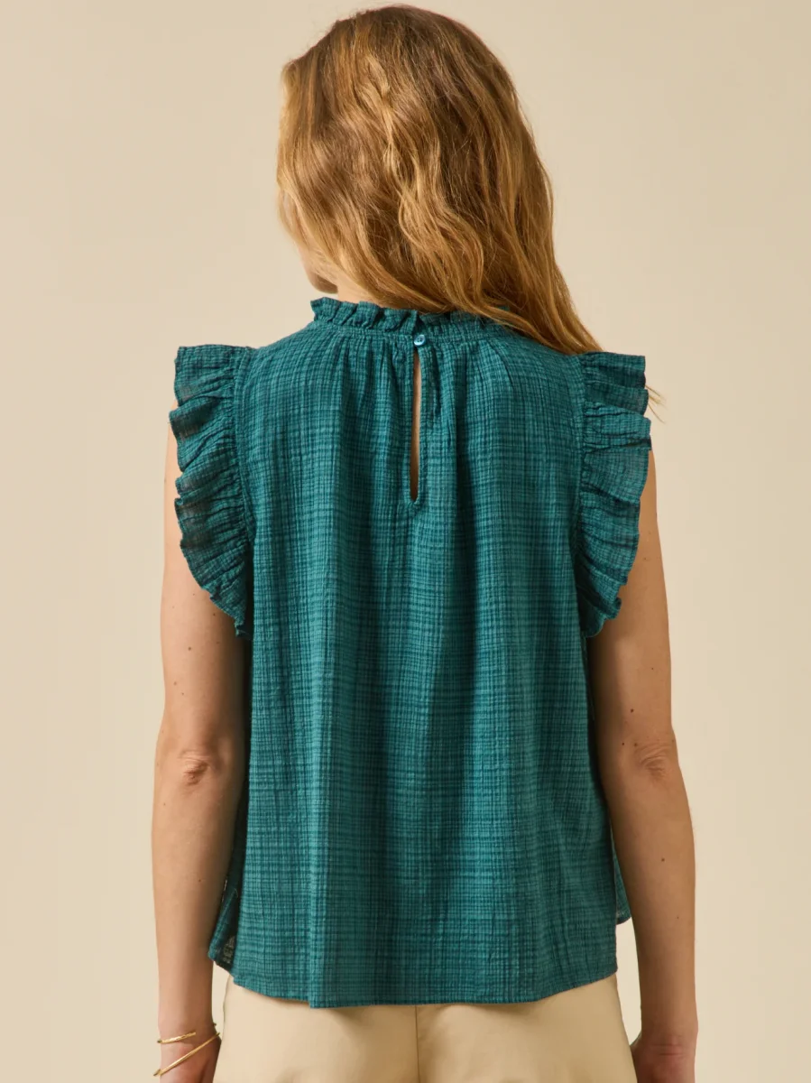 Top sans manches volanté femme en crépon – Image 3