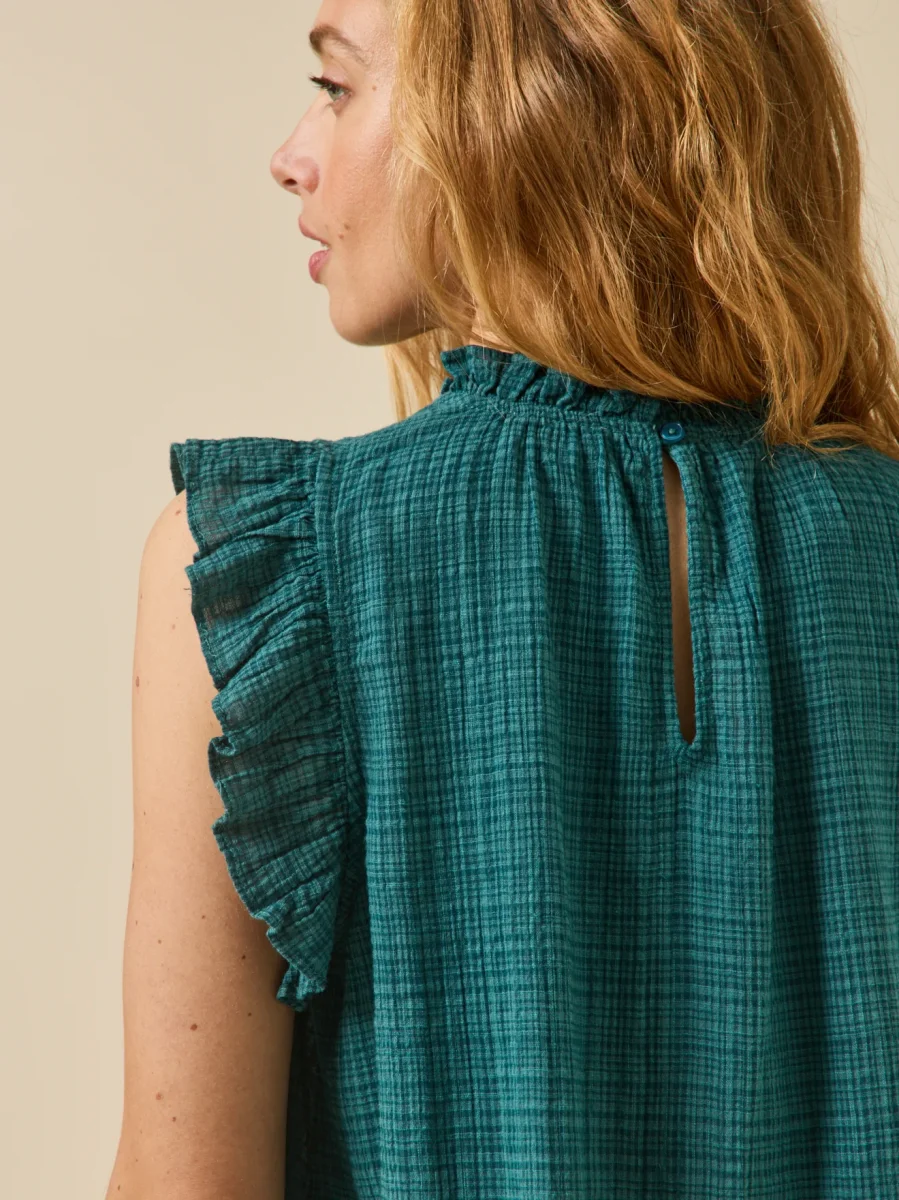 Top sans manches volanté femme en crépon – Image 5