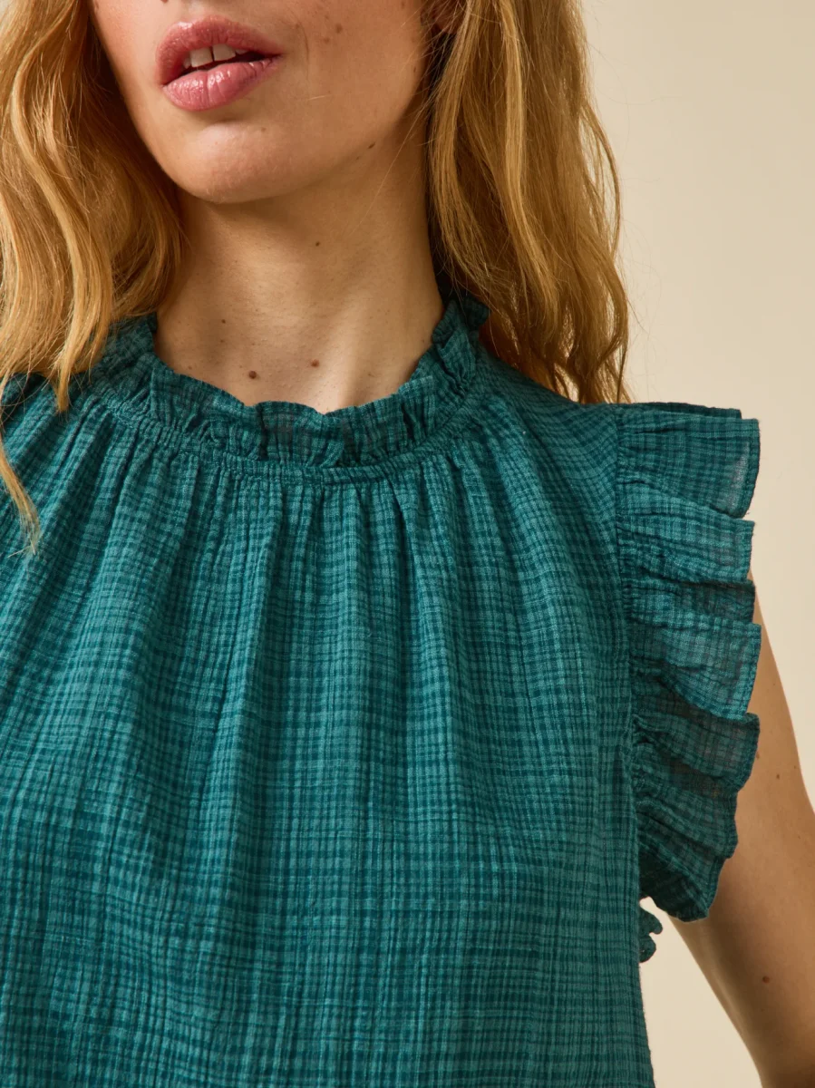 Top sans manches volanté femme en crépon – Image 4