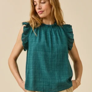 Top sans manches volanté femme en crépon