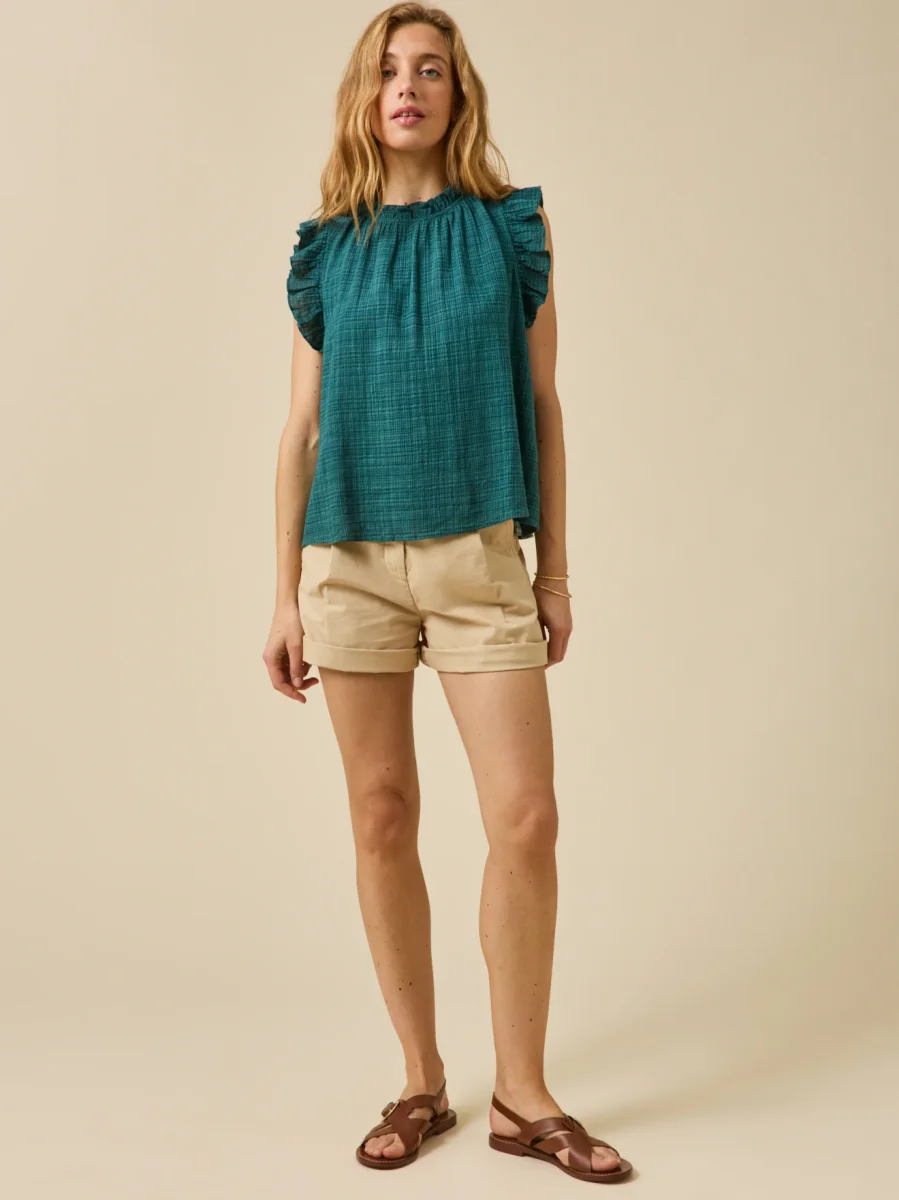 Top sans manches volanté femme en crépon – Image 6