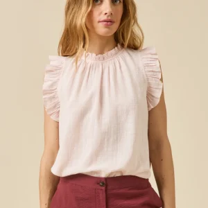 Top sans manches volanté femme en crépon