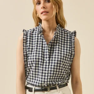 Top volanté sans manches vichy femme