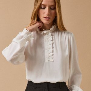 Blouse fluide volants brodés femme