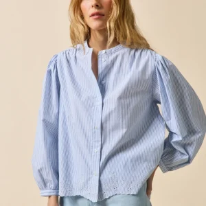 Blouse rayée brodée femme
