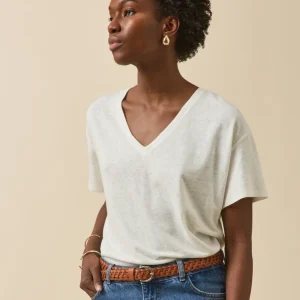 T-shirt col V femme lin et viscose