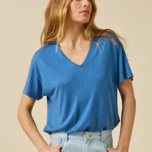 T-shirt col V femme lin et viscose