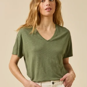 T-shirt col V femme lin et viscose