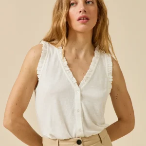 Top sans manches boutonné femme lin et viscose