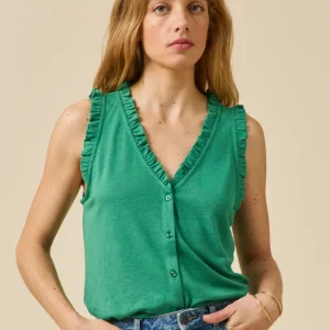Top sans manches boutonné femme lin et viscose