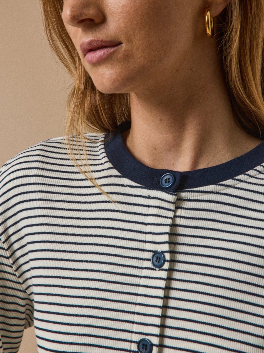 Gilet cardigan rayé femme coton biologique – Image 5