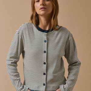 Gilet cardigan rayé femme coton biologique