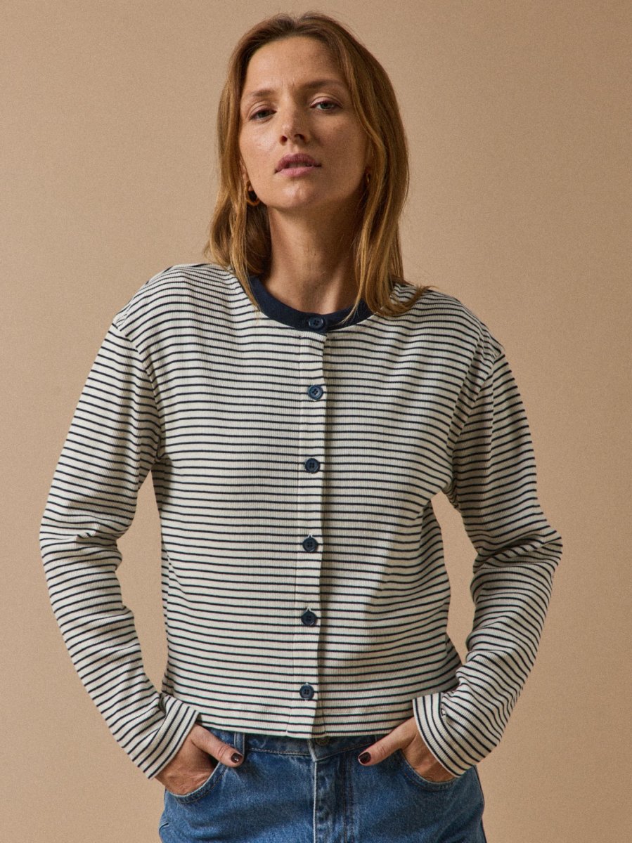 Gilet cardigan rayé femme coton biologique – Image 2