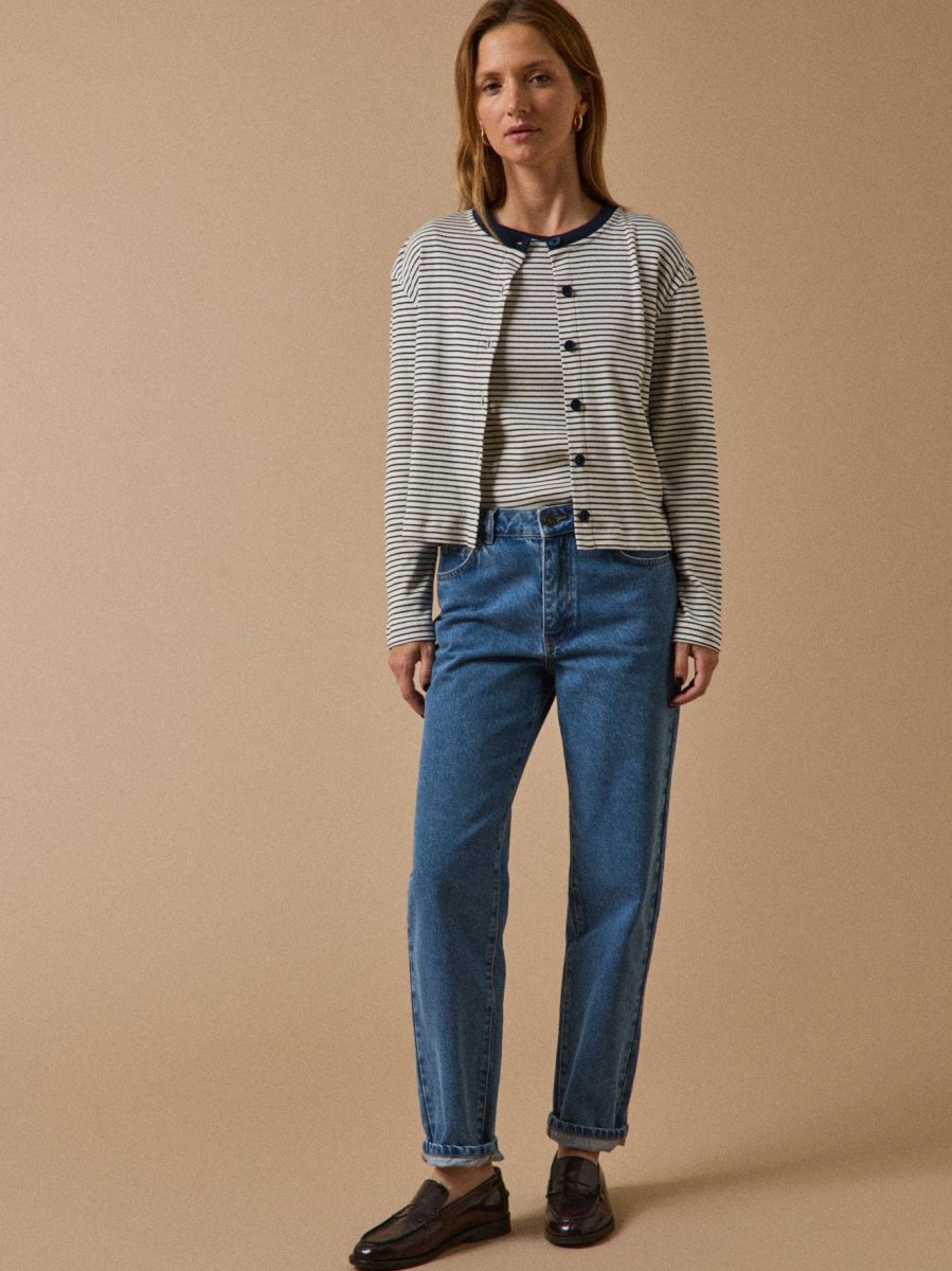 Gilet cardigan rayé femme coton biologique – Image 6