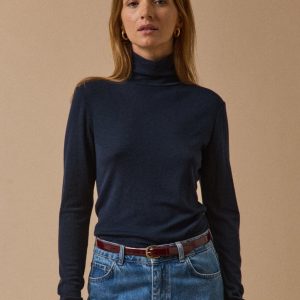 T-shirt col roulé femme jersey de laine