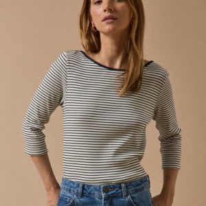 T-shirt rayé col bateau femme coton biologique