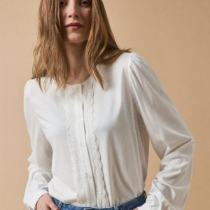 T-shirt boutonné brodé femme modal et coton biologique