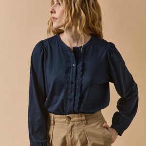 T-shirt boutonné brodé femme modal et coton biologique